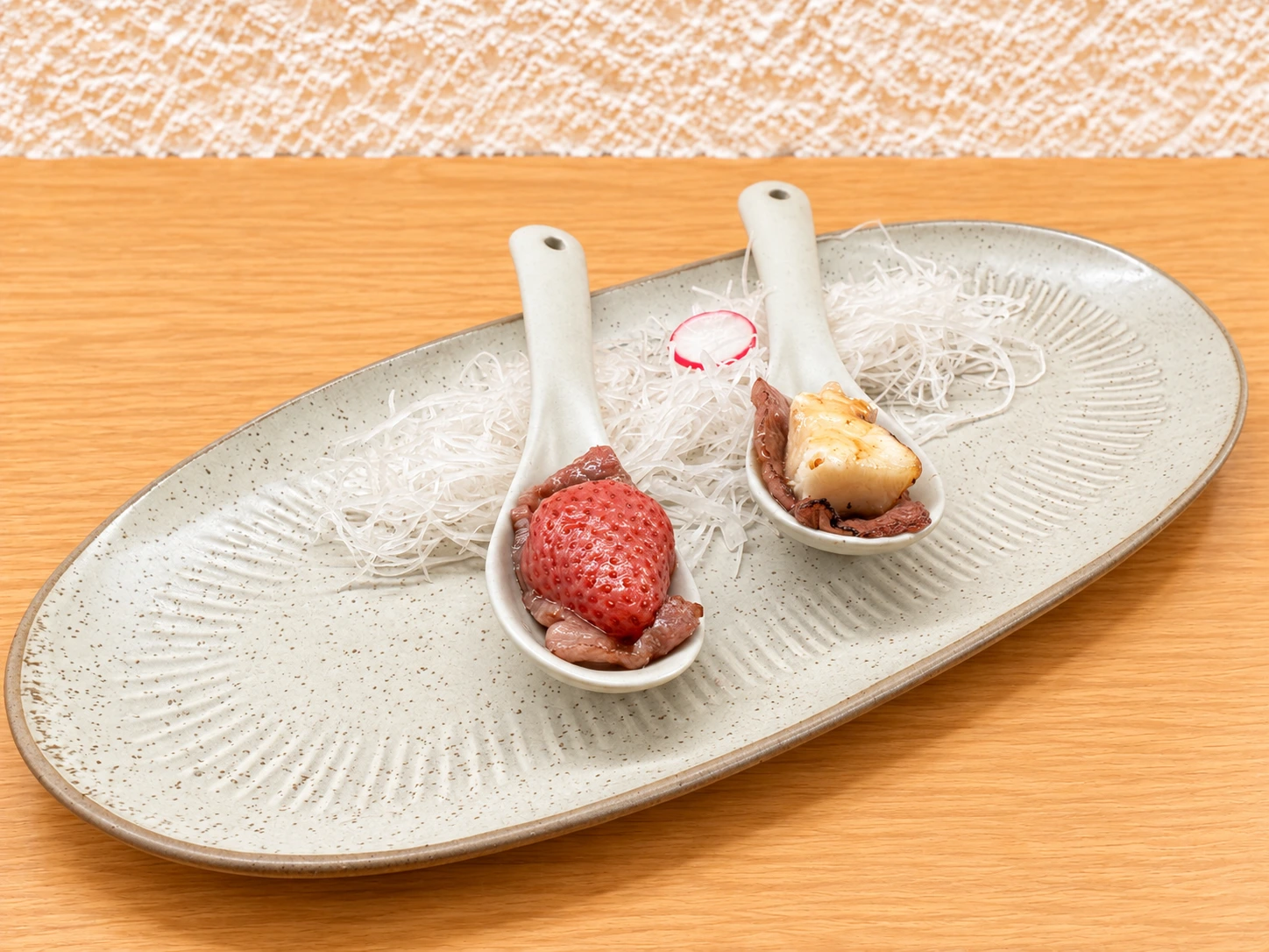 A5 Wagyu Spoon with Strawberry Compote & Chilean Sea Bass at Mizumi Sushi in Encino