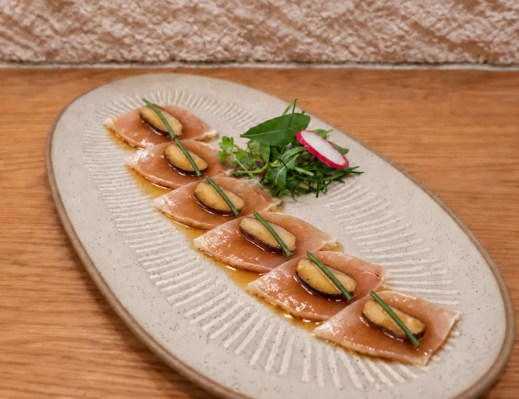 Albacore Sashimi with Kogashi Butter Soy at Mizumi Sushi in Encino