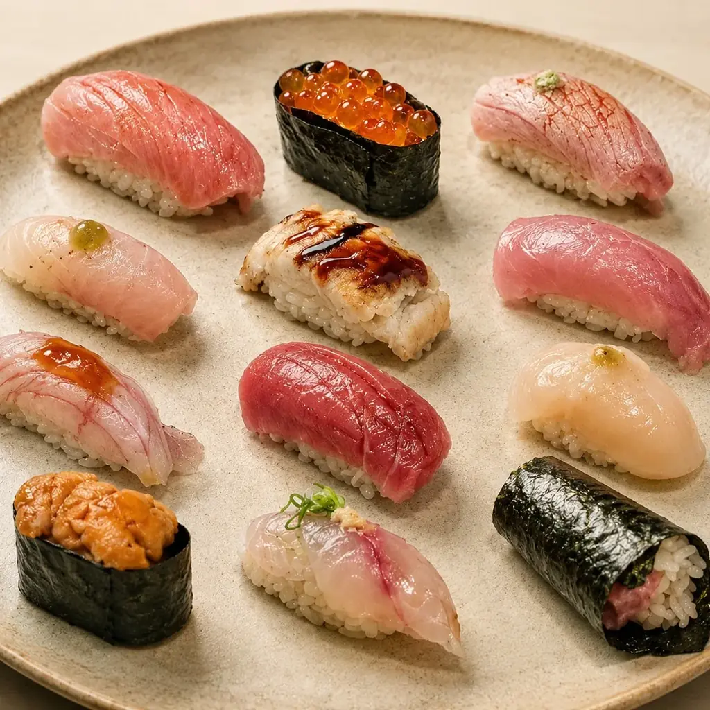 Nigiri and sashimi selection served from Mizumi's sushi counter