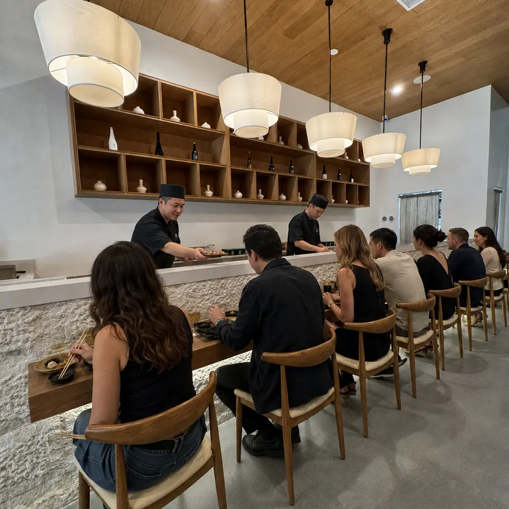 Chef-presented sushi course viewed from Mizumi's counter