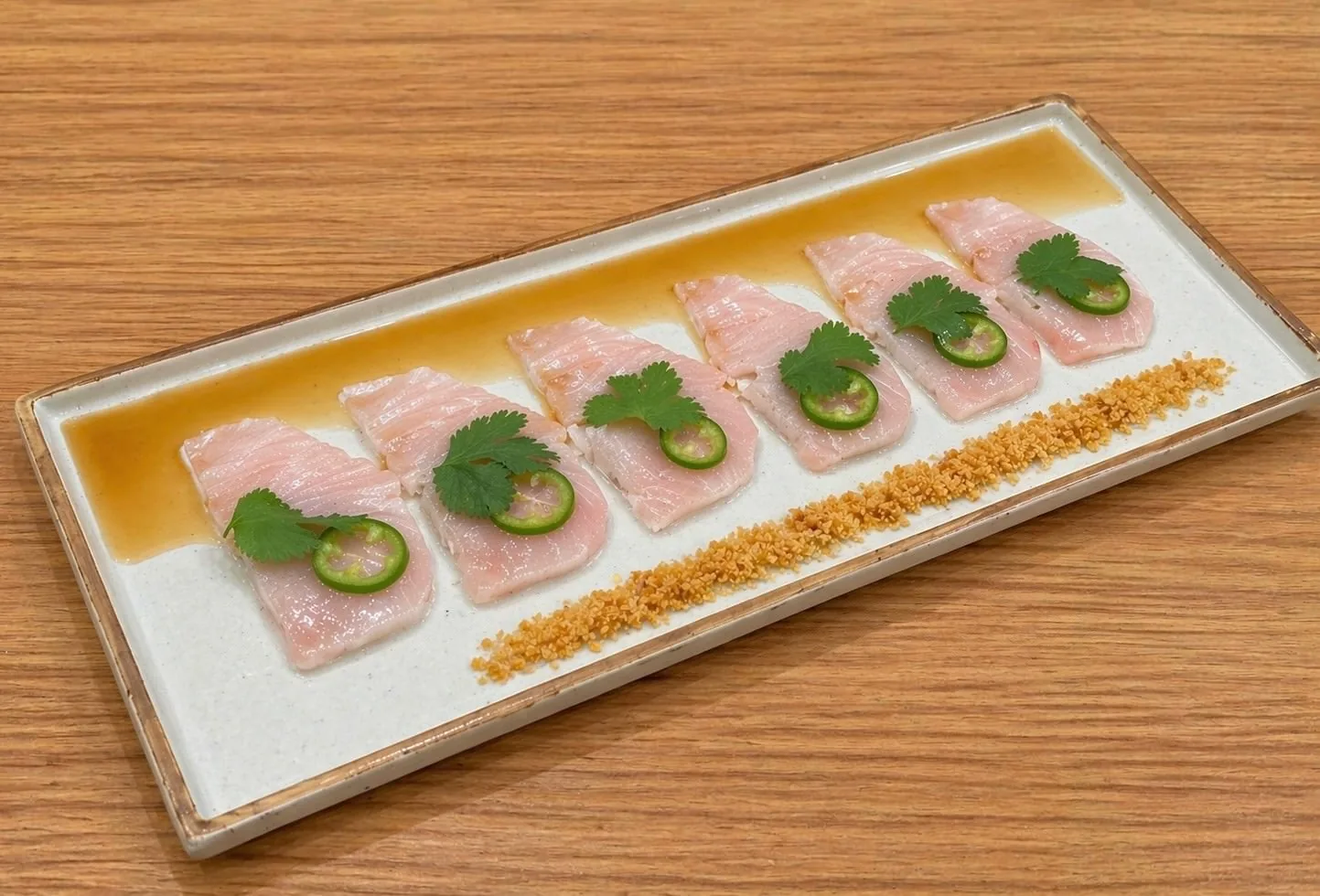 Yellowtail Crudo (Hamachi) served at Mizumi Sushi in Encino